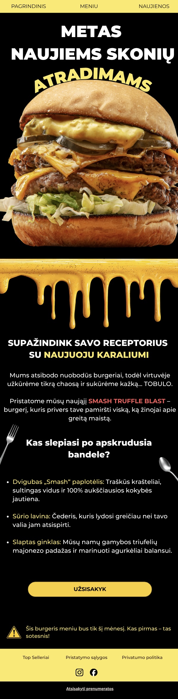 Maisto prekės ženklo el. pašto kampanijos pavyzdys