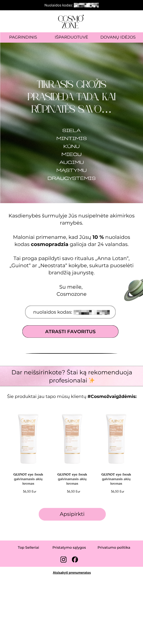 Cosmozone el. pašto kampanijos dizaino pavyzdys
